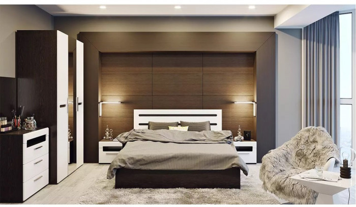 Спальня Фьюжн (Сонома трюфель / Бежевый)