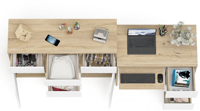 Мори компьютерный стол МС-6 правый + Комод МК1200.4, дуб сонома/белый