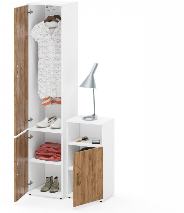 Лидер-8 Пенал МД 21Б + Тумба МД 3.19, цвет белый шагрень/крафт золото, ШхГхВ 80х37,5х190 см., универсальная сборка