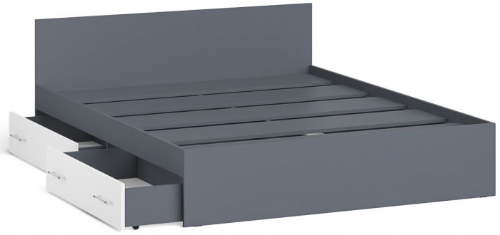 Мори Кровать с ящиками 1600, цвет графит/белый, ШхГхВ 163,5х203,5х70 см., сп.м. 1600х2000 мм., без матраса, основание есть