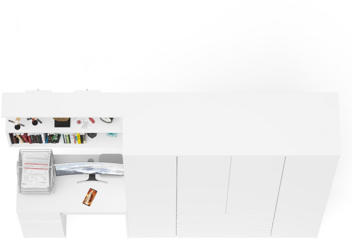 Мори компьютерный стол МС-1 левый + Шкаф МШ1600.1 + Полка 900, белый