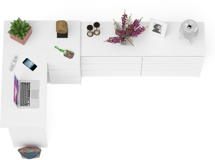 Мори компьютерный стол МС-16 правый + Комод МК1380.6, белый