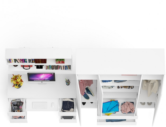 Мори компьютерный стол МС-2 + Шкаф МШ1600.1 + Полка 1200, белый