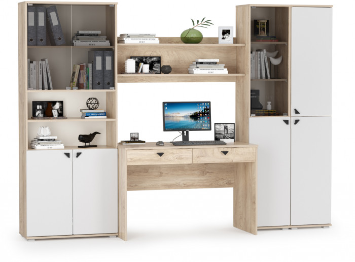 КР100 Бостон № 44, цвет дуб эндгрейн элегантный/фасады МДФ милк рикамо софт, 13.154+13.155+12.69+09.132+13.156, ШхГхВ 269,2х57,2х194,4 см., ун. сборка