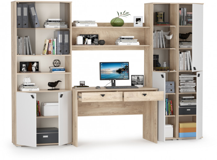 КР100 Бостон № 44, цвет дуб эндгрейн элегантный/фасады МДФ милк рикамо софт, 13.154+13.155+12.69+09.132+13.156, ШхГхВ 269,2х57,2х194,4 см., ун. сборка