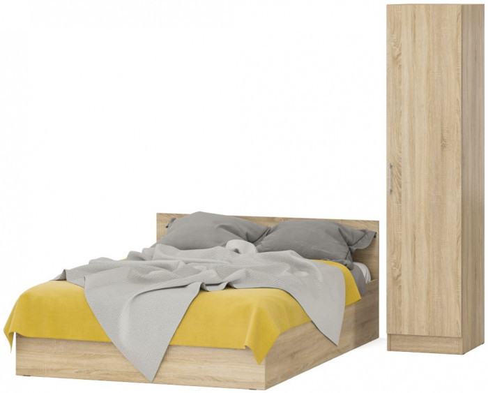 Кровать 1400 + Пенал Стандарт, цвет дуб сонома, ШхГхВ 143,5х203,5х70 + 45х52х200 см., сп.м. 1400х2000 мм., без матраса, основание есть