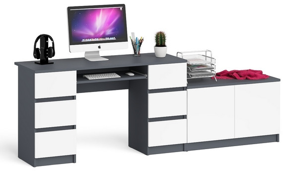 Мори компьютерный стол МС-2 + Тумба МА900.1, графит/белый