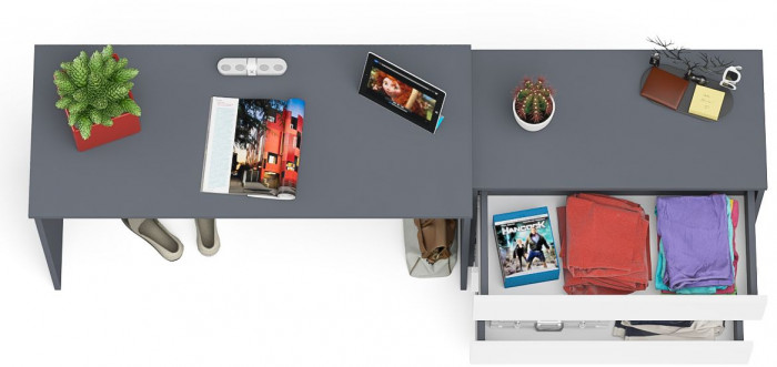 Мори Стол письменный МСП1200.1 + Комод МК800.1, цвет графит/белый, ШхГхВ 200,8х50х76,6 см., универсальная сборка