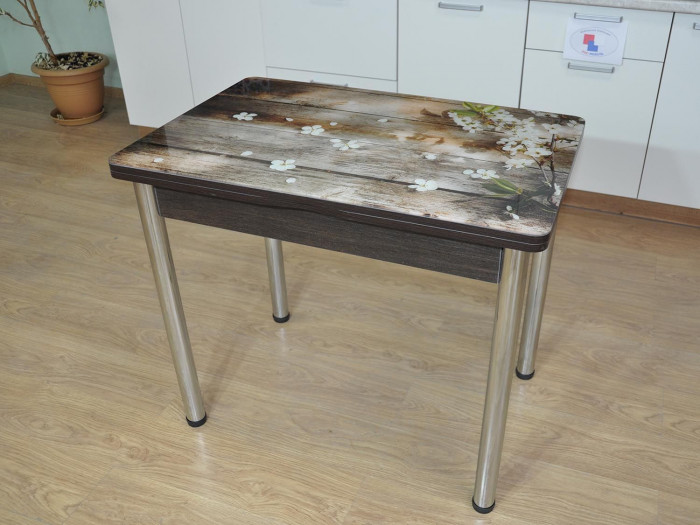 Симпл фотопечать стол обеденный раскладной / цветы на досках/венге/хром