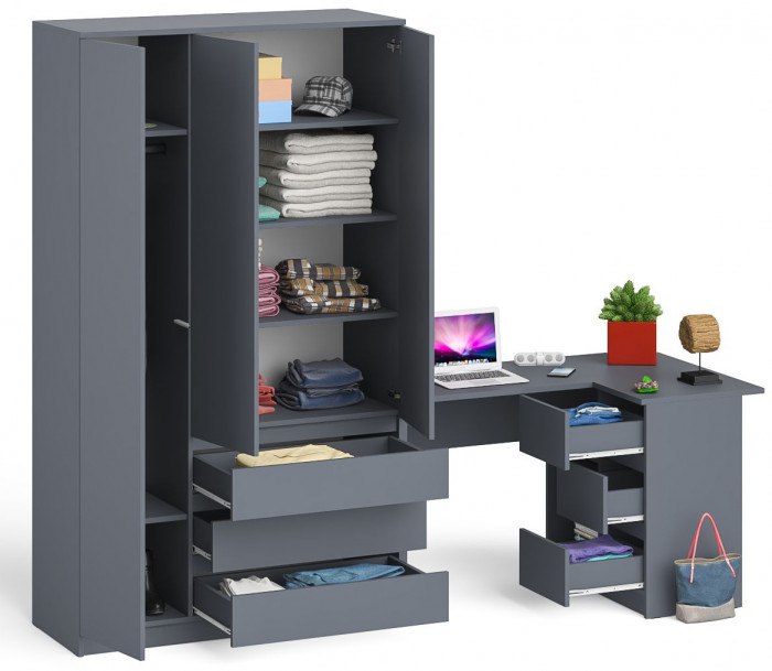 Мори компьютерный стол МС-16 правый + Шкаф МШ1200.1, графит