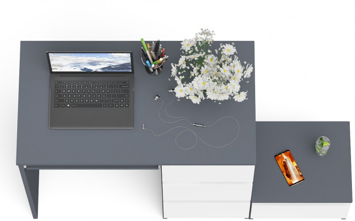 Мори компьютерный стол МС-6 правый + Тумба ТМП400.1, графит/белый