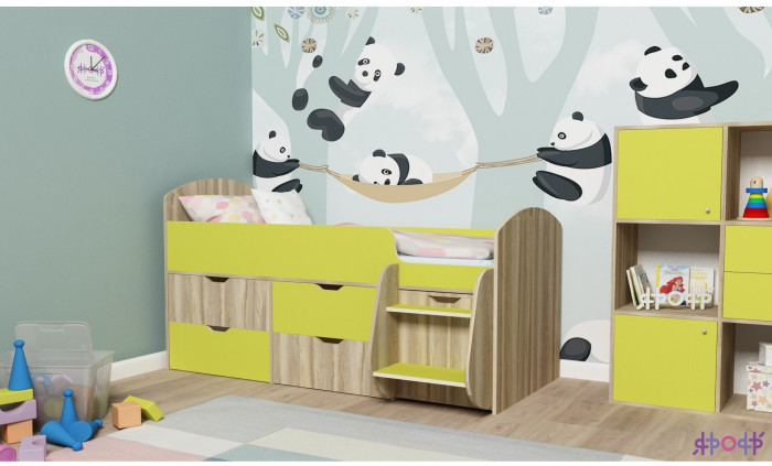 Кровать-чердак Малыш 7 (Белое дерево/Оранжевый)