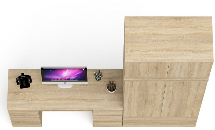 Мори Стол компьютерный МС-2 + Шкаф МШ900.1 + Антресоль МА900.1, цвет дуб сонома, ШхГхВ 225,8х50,4х234,2 см., универсальная сборка