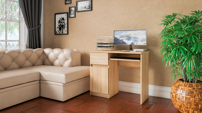 Мори Стол компьютерный МС-1 левый, цвет дуб сонома, ШхГхВ 90х50х76,6 см., выдвижной ящик слева, НЕ универсальная сборка