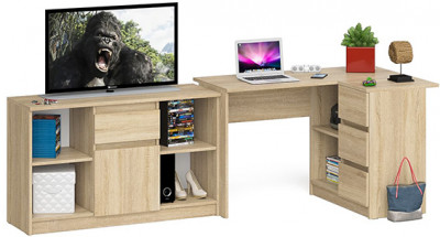 Мори Стол компьютерный МС-16 правый + Тумба МТВ1204.1, цвет дуб сонома, ШхГхВ 244,8х84,9х76,6 см., выдвижные ящики справа, НЕ универсальная сборка