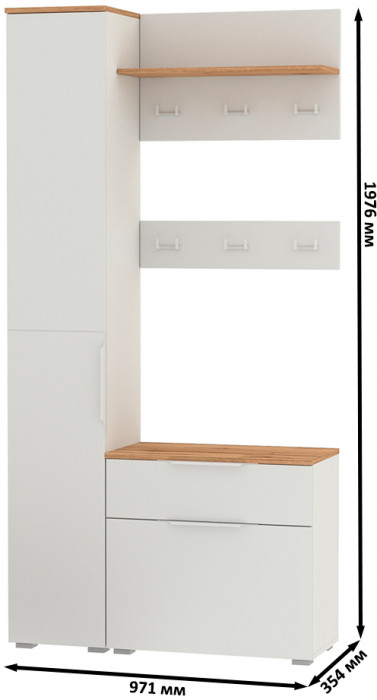 Октава Прихожая 16, белый шагрень/дуб крафт золотой/фасады МДФ белый шагрень