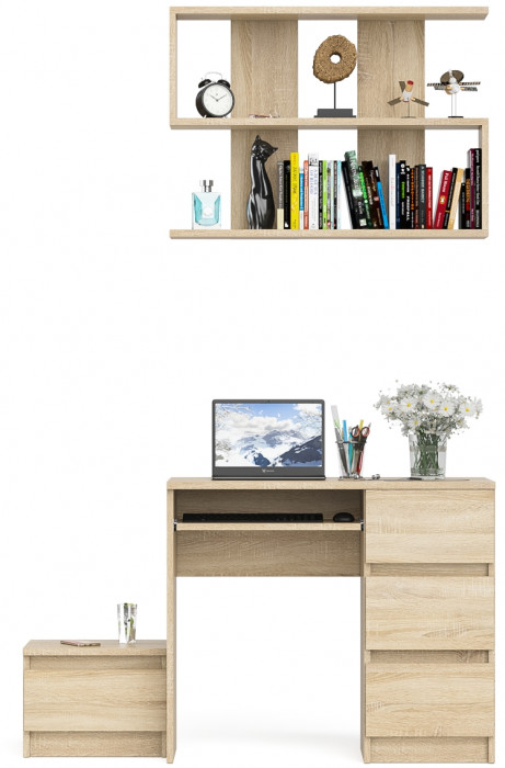 Мори Стол компьютерный МС-6 правый + Тумба ТМП400.1 + Полка 900, цвет дуб сонома, ШхГхВ 130,4х50х209,6 см., НЕ универсальная сборка