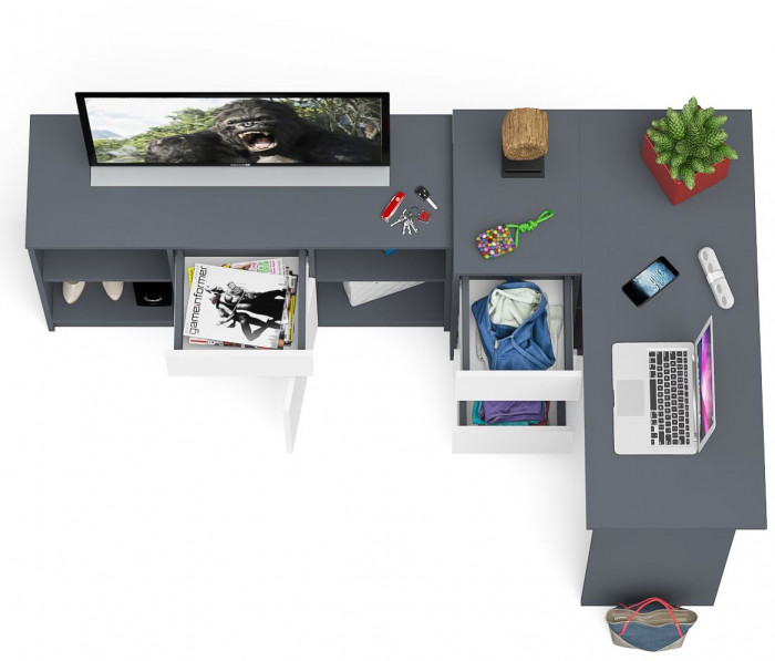 Мори компьютерный стол МС-16 левый + Тумба МТВ1204.1, графит/белый