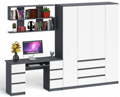 Мори компьютерный стол МС-2 + Шкаф МШ1600.1 + Полка 1200, графит/белый