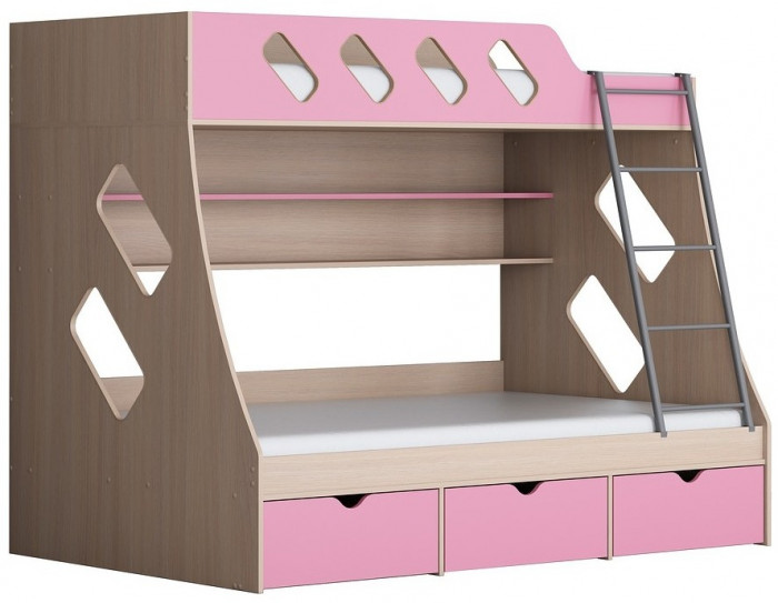 Дельта-20.01 Детская двухъярусная кровать с лестницей (Дуб молочный, Белый)