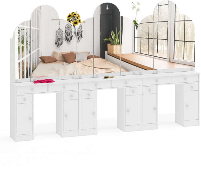 Три туалетных столика Трельяжа МД №2, цвет белый шагрень, ШхГхВ 270х31х178 см. (Трельяж (Туалетный столик № 2))