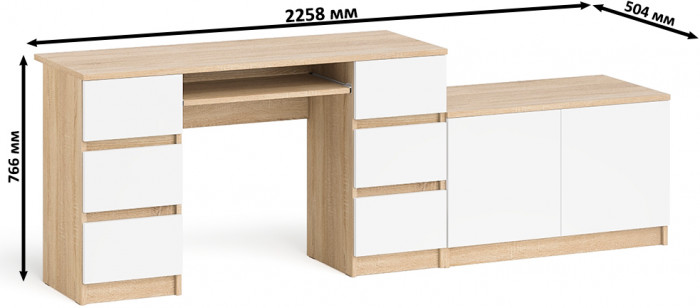 Мори компьютерный стол МС-2 + Тумба МА900.1, дуб сонома/белый