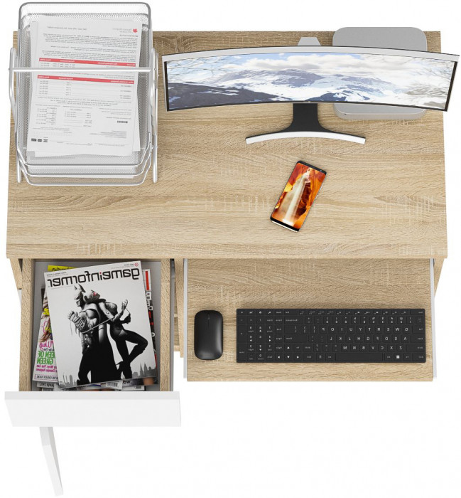 Мори Стол компьютерный МС-1 левый, цвет дуб сонома/белый, ШхГхВ 90х50х76,6 см., выдвижной ящик слева, НЕ универсальная сборка