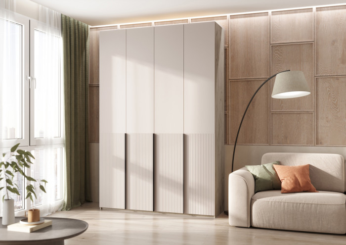 Марвэл Шкаф 4-х створчатый 1600, с доп.ящиками, Крафт серый/Кашемир