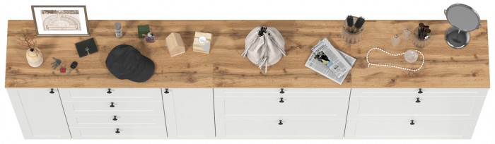 Остин 16.221 Комод + 16.121 Тумба для обуви + 16.121 Тумба для обуви, белый шагрень/дуб крафт золотой