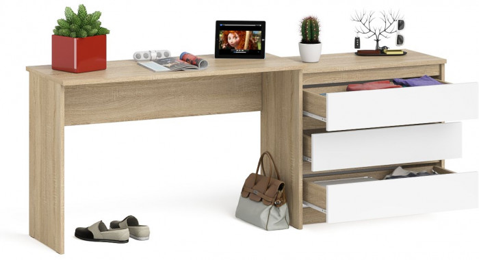 Мори Стол письменный МСП1200.1 + Комод МК800.1, цвет дуб сонома/белый, ШхГхВ 200,8х50х76,6 см., универсальная сборка