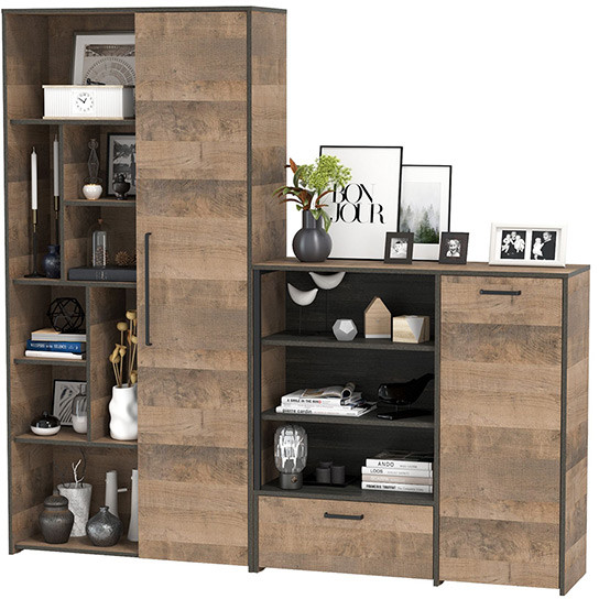 Трувор 13.206 Шкаф-стеллаж + 13.307.01 Комод, дуб гранж песочный/интра