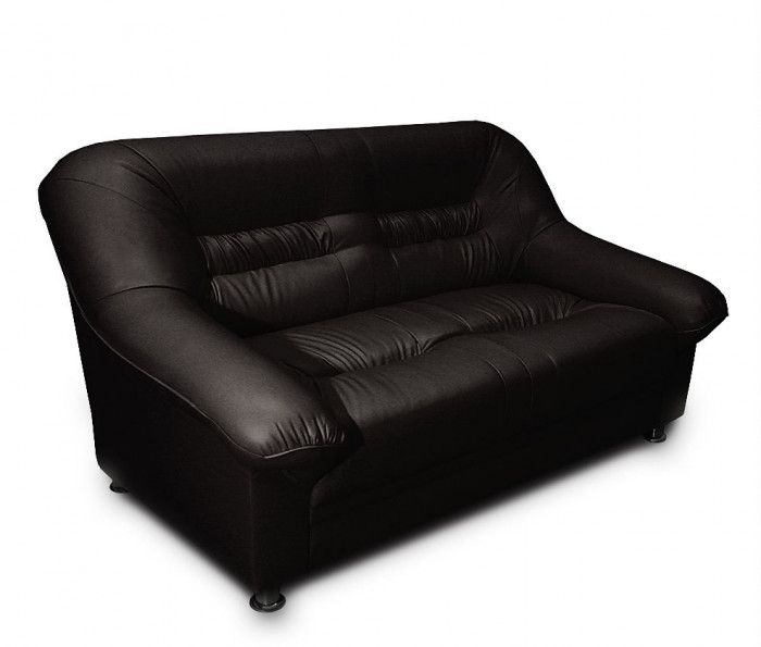 Диван кожаный черный, прямой 2-х местный, для дома, офиса, гостиной, кабинета Карелия