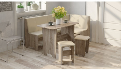 Техас Кухонный уголок Исп.1 (Дуб Сонома трюфель/Экокожа бежевая)