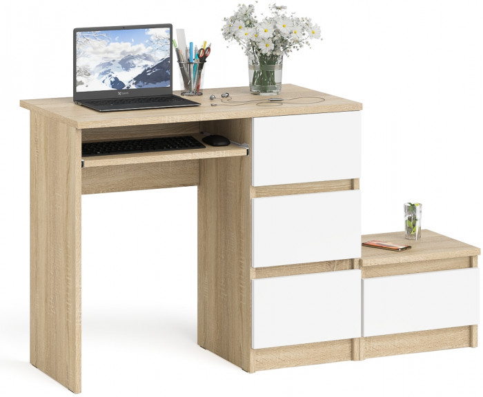 Мори компьютерный стол МС-6 правый + Тумба ТМП400.1, дуб сонома/белый