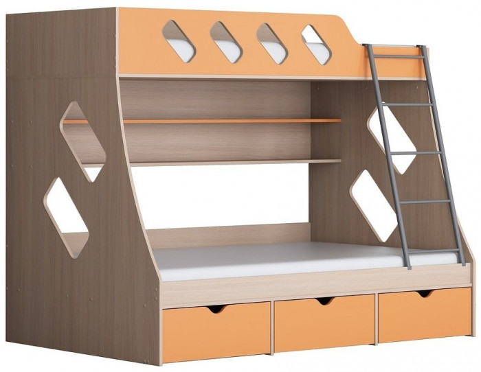 Дельта-20.01 Детская двухъярусная кровать с лестницей (Дуб молочный, Дуб Сонома)