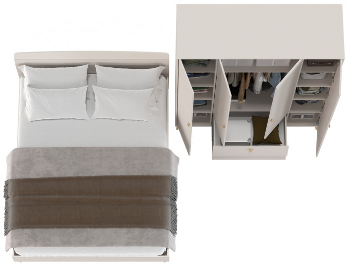 Афина Спальня Кровать 1600 + Шкаф 4-х дверный, цвет кашемир серый, ШхГхВ 164,6х210,2х95,6 + 160х56,3х220 см., сп.м. 1600х2000 мм., б/м, осн. есть