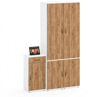 Лидер-8 Пенал МД 22Б + Пенал МД 22Б + Тумба МД 3.15, цвет белый шагрень/крафт золото, ШхГхВ 120х37,5х190 см., универсальная сборка