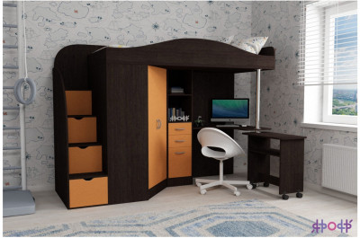 Кровать-чердак Юниор 4 (Венге/Оранжевый)