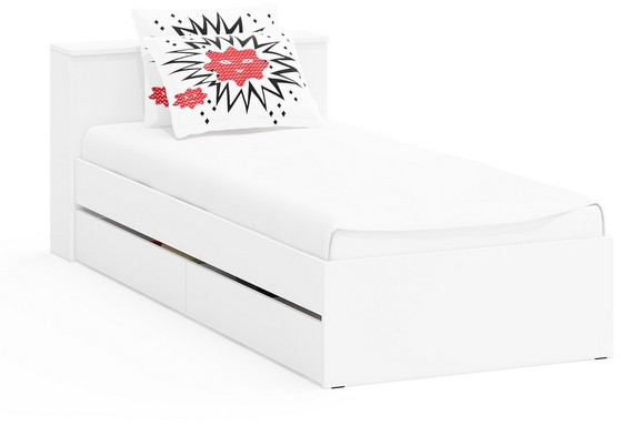 Ксения Кровать с ящиками 0900, цвет белый, ШхГхВ 96,4х221,6х72 см., сп.м. 900х2000 мм., без матраса, основание есть, универсальная сборка