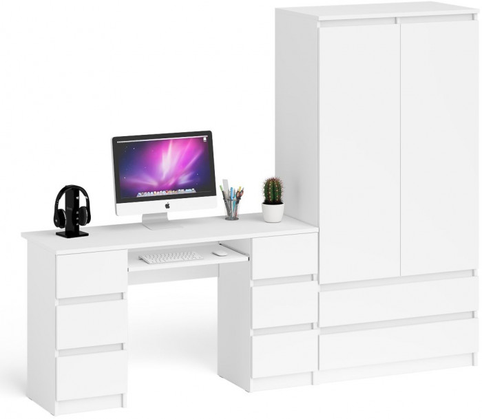 Мори Стол компьютерный МС-2 + Шкаф МШ900.1, цвет белый, ШхГхВ 225,8х50,4х179,6 см., универсальная сборка