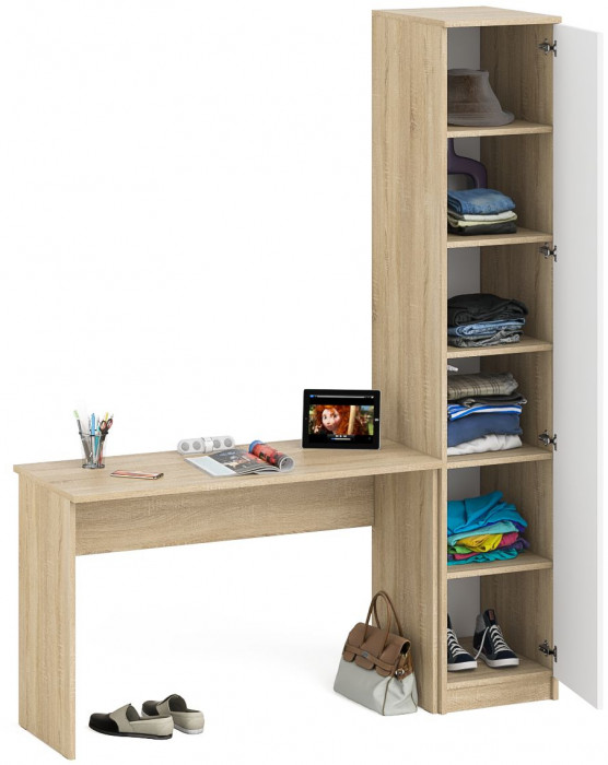 Мори Стол письменный МСП1200.1 + Пенал МШ400.1, цвет дуб сонома/белый, ШхГхВ 160,8х50,4х209,6 см., универсальная сборка