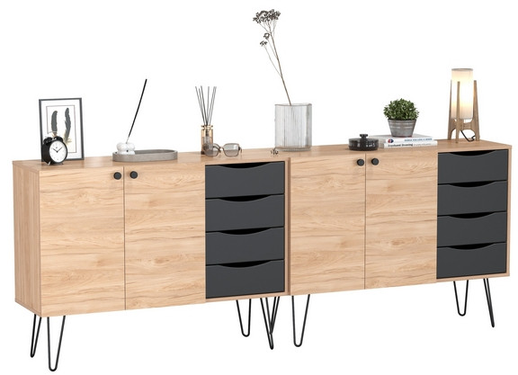 Брюс Комод-тумба 16.233 + Брюс Комод-тумба 16.233, цвет чёрный/Battle rock Santiago, ШхГхВ 226,8х38,3х85,6 см., универсальная сборка