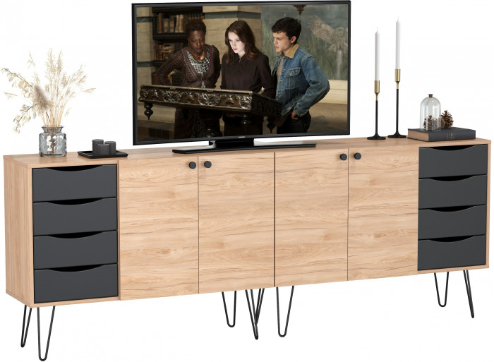 Брюс Комод-тумба 16.233 + Брюс Комод-тумба 16.233, цвет чёрный/Battle rock Santiago, ШхГхВ 226,8х38,3х85,6 см., универсальная сборка