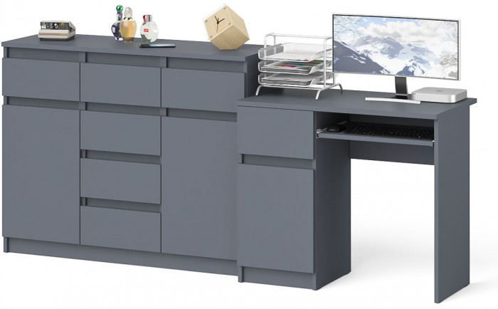Мори компьютерный стол МС-1 левый + Комод МК1200.4, графит