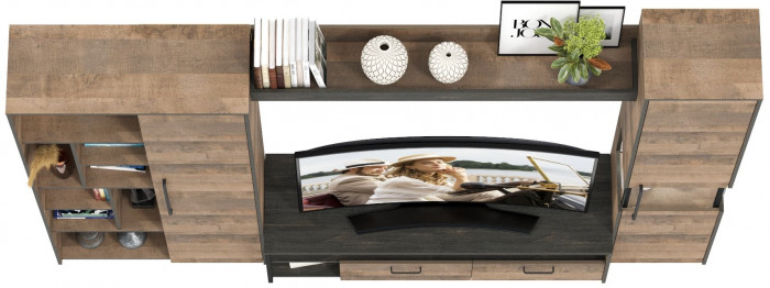 Трувор Гостиная 019, цвет дуб гранж песочный/интра, ШхГхВ 287,6х45,4х210 см., универсальная сборка