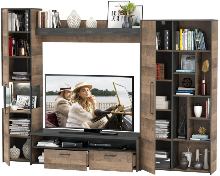 Трувор Гостиная 019, цвет дуб гранж песочный/интра, ШхГхВ 287,6х45,4х210 см., универсальная сборка