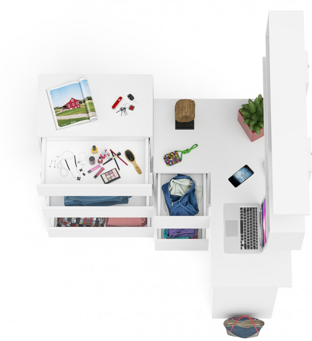 Мори компьютерный стол МС-16 левый + Комод МК700.5 + Полка 1200, белый