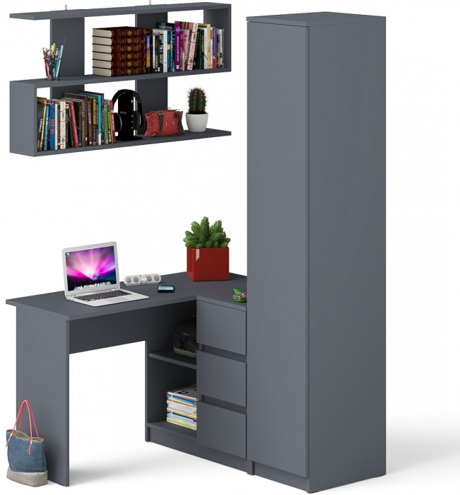 Мори компьютерный стол МС-16 правый + Пенал МШ400.1 + Полка 1200, графит