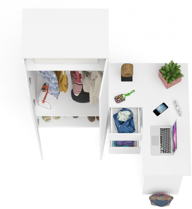 Мори Стол компьютерный МС-16 левый + Шкаф МШ800.1, цвет белый, ШхГхВ 204,8х84,9х209,6 см., выдвижные ящики слева, НЕ универсальная сборка