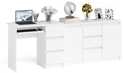 Мори Стол компьютерный МС-6 правый + Комод МК1200.3, цвет белый, ШхГхВ 210,4х50х76,6 см., выдвижные ящики справа, НЕ универсальная сборка